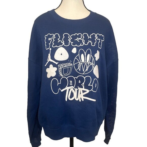 Air Jordan Artist Series BLUE Graphic FLIGHT WORLD TOUR Crew Neck Sweatshirt-L - Picture 1 of 8